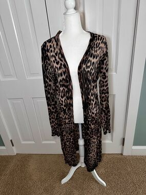 Ellison Leopard Print Open Cardigan in Brown and Black